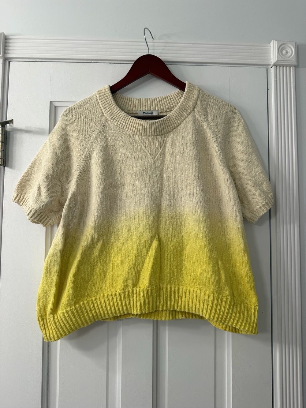Dip Dye Yellow Ombre Short Sleeve Sweater